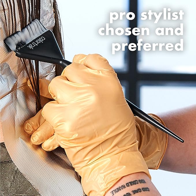 Colortrak Disposable Nitrile Gloves, Gold, Luminous Collection Latex-Free, Powder-Free Hair Color Gloves for Chemical Processing & Salon Services, 100 Count, Medium