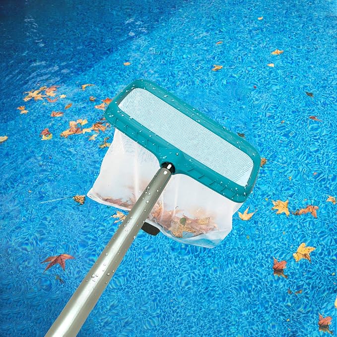 POOLWHALE Pool Skimmer Rake Fine Mesh Net with 12FT Telescopic Aliminum Pool Pole