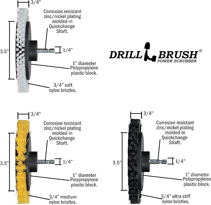 Variety Multi-Function Rotating Crevice Cleaning Brush Set - Car Detailing Kit - Bathroom & Grill Ultra Stiff Crevice Brush - Yellow, White, and Black Gap Brush for Cleaning