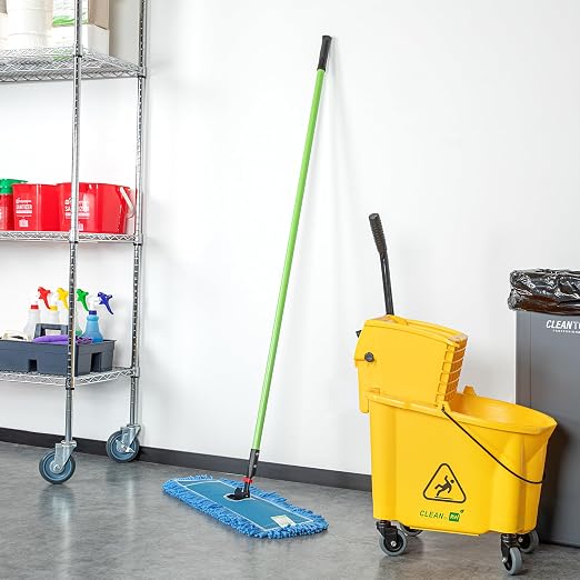 Restaurantware-Clean Tek Professional 24.02 x 5 Inch Dry Floor Mop, 1 Reusable Dust Mop - 64-Inch Handle, Secure Attachment, Blue Microfiber, Machine Washable, for Floor, Cleaning Home Or Office