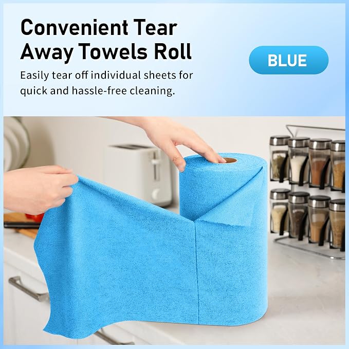 12 Pack 25''*15'' Microfiber Bathroom Hand Towels, with Microfiber Towel Roll, 75 Pack Tear Away Cleaning Towels, Reusable Microfiber Cleaning Cloths.