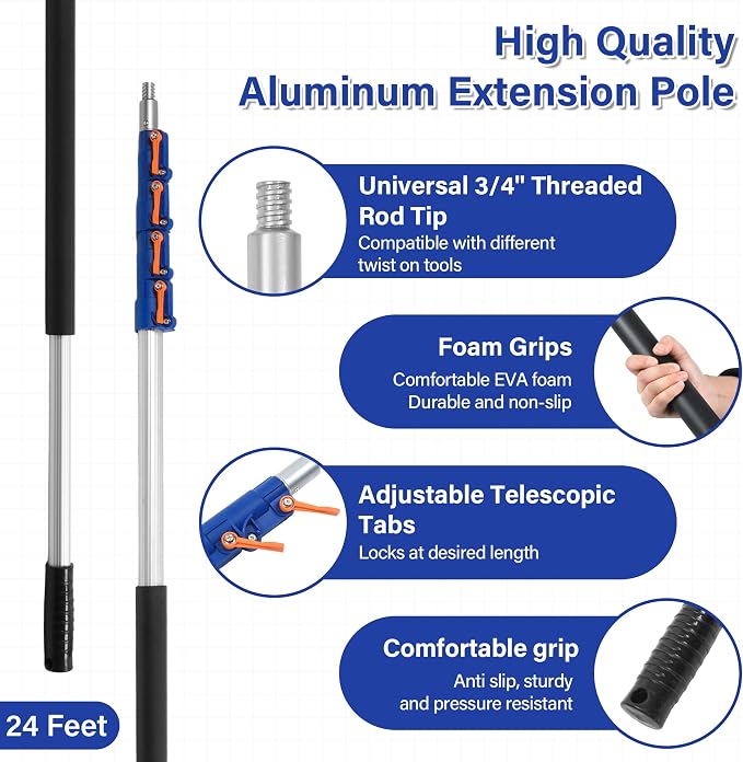 Cobweb Duster with 6-24FT Extension Pole, Webster Cobweb Duster with Telescopic Aluminum Pole, Spider Web Brush for Outdoor & Indoor Cleaning