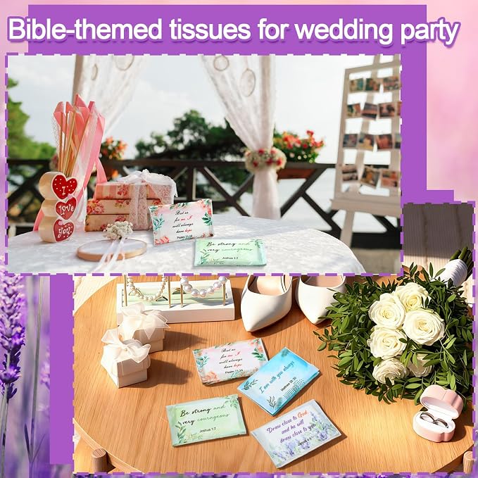 TaoBary 80 Pack Christian Pocket Tissues for Wedding Guests Scripture Flowers Pocket Tissues Travel Packs Inspirational Bible Verse 3 Ply Soft Facial Napkin for Wedding Travelling Ceremony Supplies
