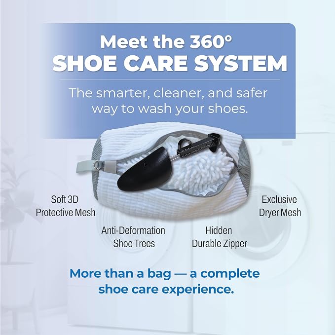 Laundry Shoe Bag 2-Pack for Washer & Dryer — Shoe Washing Machine Bag with Adjustable Shoe Trees & Door Drying Mesh — Mesh Laundry Bags for Shoes — Clean Quiet Washes, Sneaker Cleaning Bag