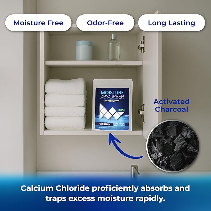 Zarpax Moisture Absorber Sachets Activated Charcoal 7.5 oz/212g - Remove Excess Moisture In Air & Odor - Desiccant Dehumidifier for Closet, Drawer, Storage - Dampness & Humidity Control - Set of 10