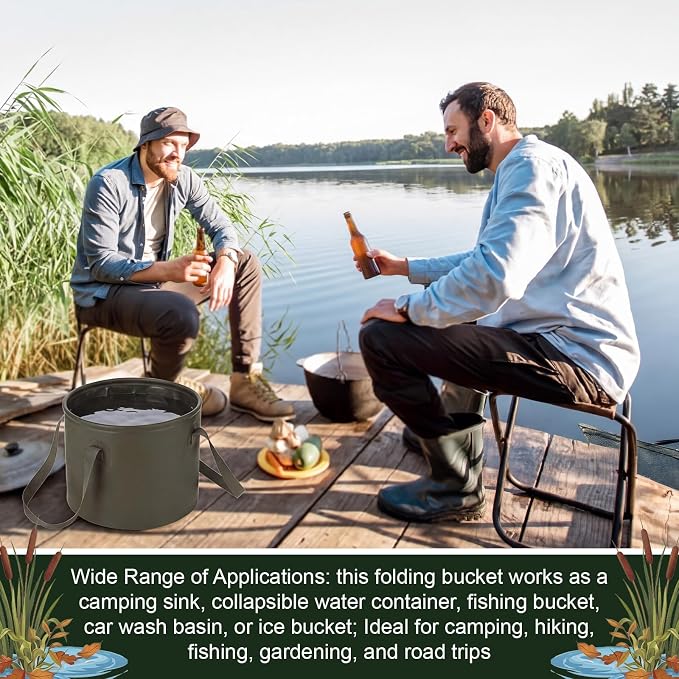 2 Pack Collapsible Bucket 5 Gallon Foldable Bucket Portable Car Wash Container, Fishing and Utility Basin with Handle, 20L for Camping, Hiking,Dish Washing, Fishing, Laundry