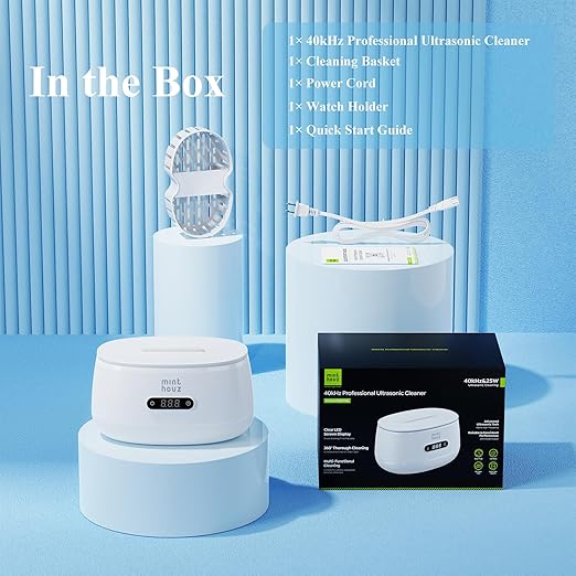 Minthouz Ultrasonic Jewelry Cleaner Machine with 5 Cleaning Modes, 40kHz Professional Sterling Silver Sonic Cleaner for Jewelry, Watch Strap, Eyeglass, Ring, Dentures Cleaning