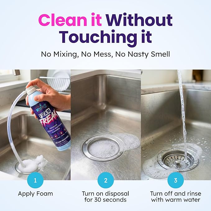 Foaming Garbage Disposal Cleaner with 24-Inch Hose | Deep Reach Drain Cleaner & Deodorizer | Odor Eliminator for Kitchen Drains & Disposals | Heavy-Duty Foaming Action | 1-Year Supply Per Can