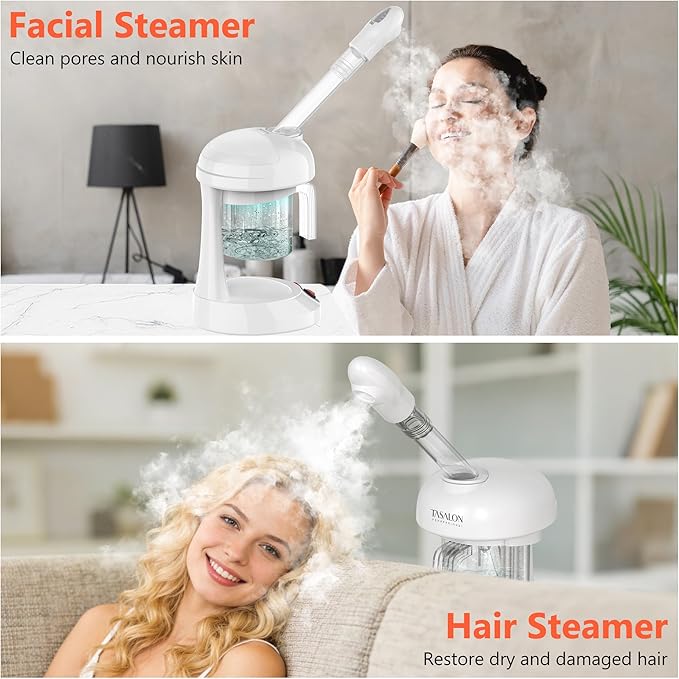 Facial Steamer - TASALON Ozone Face Steamer for Facial, Portable Facial Steamer with Removable Water Tank, Nano Ionic Facial Steamer for Home Salon Spa or Personal Care, White