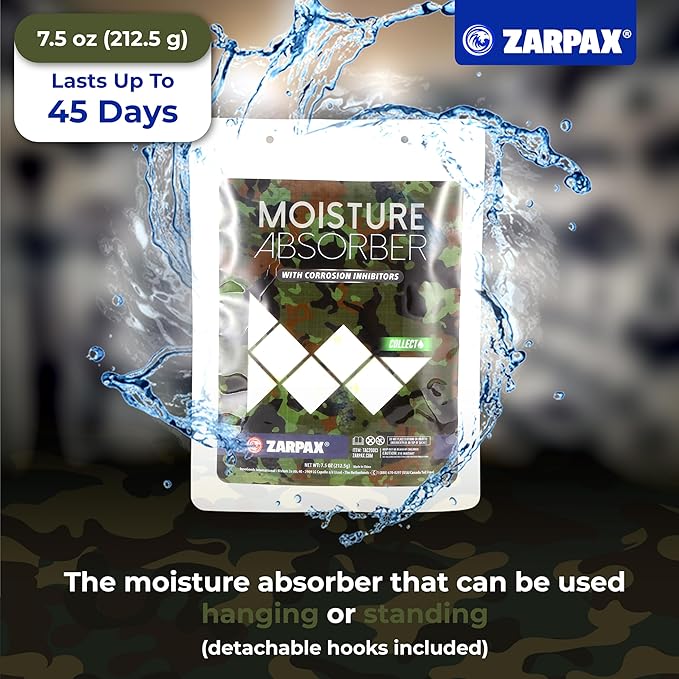 Zarpax Moisture Absorbers For Gun Safe 7.5 oz/212g - Gun Safe Dehumidifier Prevents Corrosion - Protects Gun & Gear - Desiccant Dehumidifier Removes Excess Moisture - Set of 5
