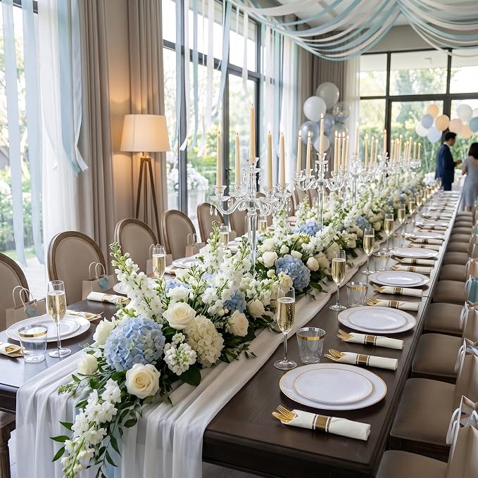 KIRE 350 PCS White and Gold Plates Disposable - Elegant Dinnerware Set of 50 Guest, White Plastic Plates With Gold Rim, Pre Rolled Napkins with Silverware & Cups for Party/Wedding