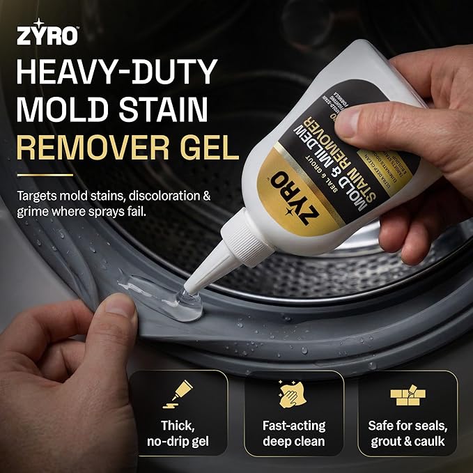 Zyro Washing Machine Cleaner & Mold Stain Remover Gel Bundle | 24 Pack Washer Cleaner Tablets + Heavy Duty Mildew & Grout Cleaning Gel