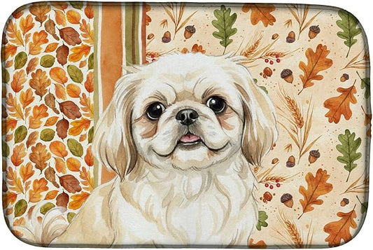 Caroline's Treasures Cream Pekingese Heirloom Fall Dish Drying Mat Absorbent Dish Drying Mat Pad for Kitchen Counter Dish Drainer Mat for Countertop, 14 x 21", Multicolor