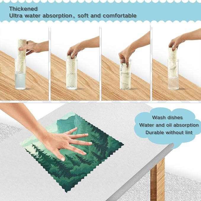 Mountain Forest Trees Green 02 Kitchen Towels Dish Cloths Set of 6 Microfiber Cleaning Cloths for Cars Super Absorbent Machine