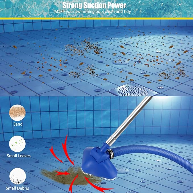 Magoog Pool Vacuum Cleaner for Smaller Pools, “Non-Electric” Power by Filter Pump, 13FT Extendable Pipe, 8FT Telescopic Pole, Vacuum Cleaner for Compact Above-Ground Pool