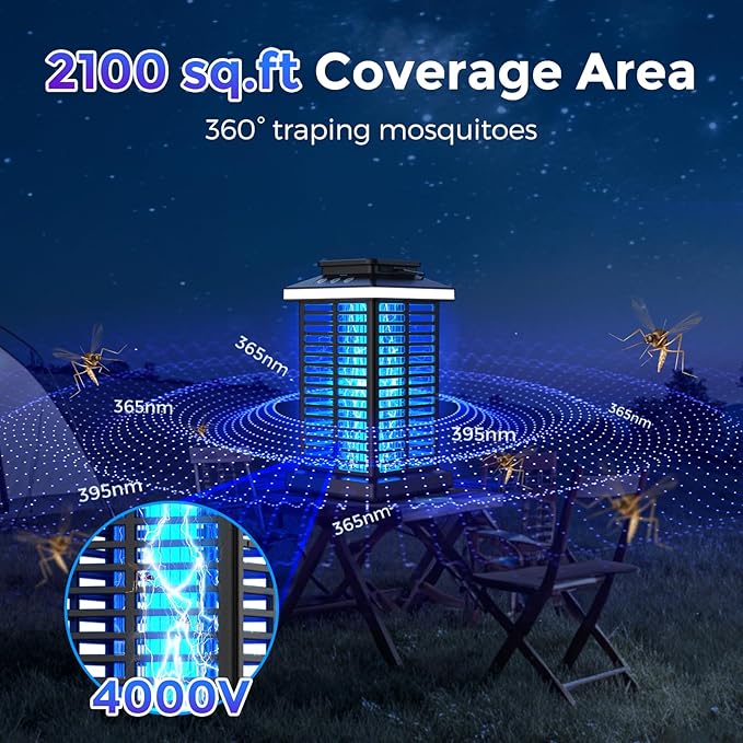 Bug Zapper Outdoor, Mosquito Zapper 3 in 1 Rechargeable Bug Zapper Outdoor with 5000mAh Battery & LED Night Light, 4000V Electric Fly Zapper for Outside,Patio,Backyard,Garden Black