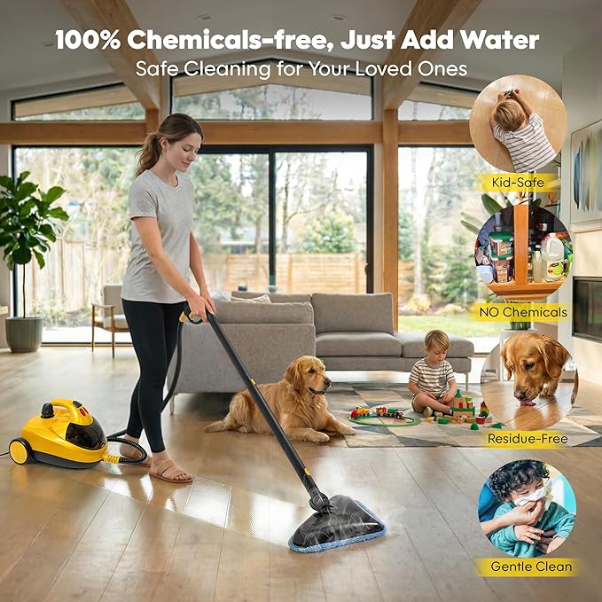 Steam Cleaner for Home, Multipurpose Chemical-Free Pressurized Steamer, 22 Accessories & 50 fl oz Large Tank, Deep Cleaning for Tile, Grout, Bathroom, Kitchen, Carpet & Upholstery