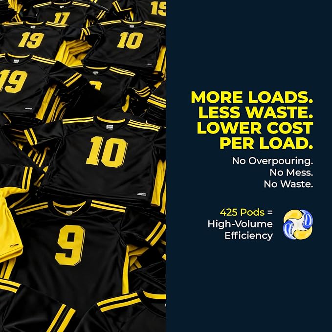 PowerPax Athletics Laundry Detergent Pods, 425 Count 5-in-1 Washer Pods for Activewear & Everyday Laundry, Enzyme Stain & Odor Remover, Citrus Energy, HE Washing Machine Pods