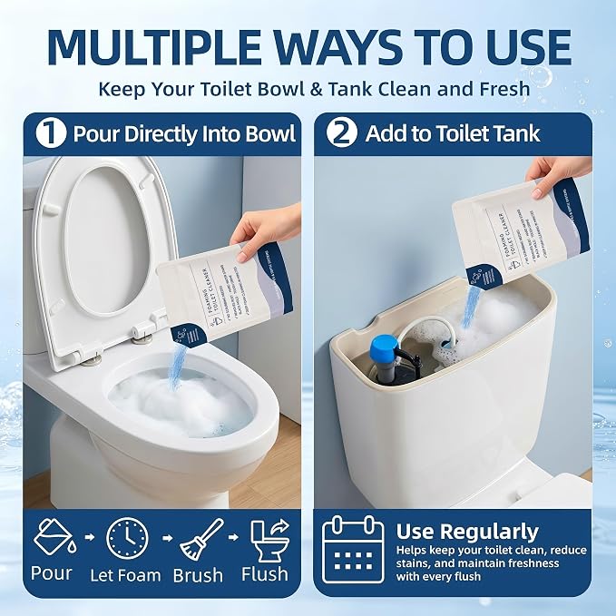 Restorabowl Toilet Cleaner, Foaming Powder, Stain Remover, No Scrub,2 Bags | Fast Dissolving,Fresh Scent,Quick-foaming,Porcelain scratch protection,Suitable for all types of toilets and toilet tanks