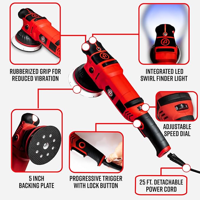 Adam's 15mm SK Pro Car Polisher Kit (16 Item) - Professional Buffer Polisher for Car Detailing & Scratch Repair - Includes Microfiber Towels, Polish, Compound, Pads, Tools, Carry Tote, & More