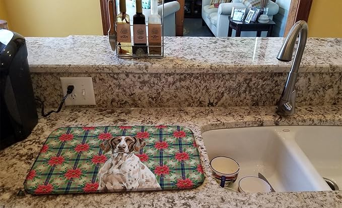 Caroline's Treasures German Shorthaired Pointer Christmas PoinsettIas Dish Drying Mat Absorbent Dish Drying Mat Pad for Kitchen Counter Dish Drainer Mat for Countertop, 14 x 21", Multicolor