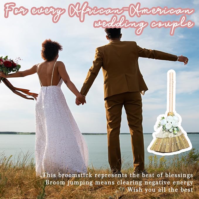 Wedding Brooms DIY, Bride & Bridegroom Jump Broom, Whisk Wedding Broom with Ribbons, Simulated Roses and Pearls, Lace Cloth