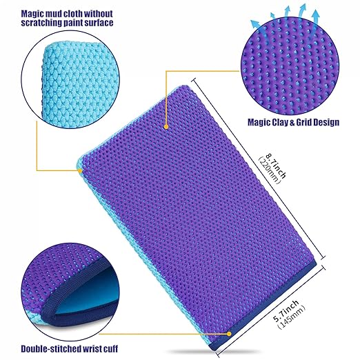 Auto Detailing Clay Mitt 2-Pack, Detailing Clay Bar Mitt for Paint, Glass, Wheels, Car Claying, Paint Prep for Wax, Polish and Sealant (8.7in. x 5.7in, Purple,2PCS)