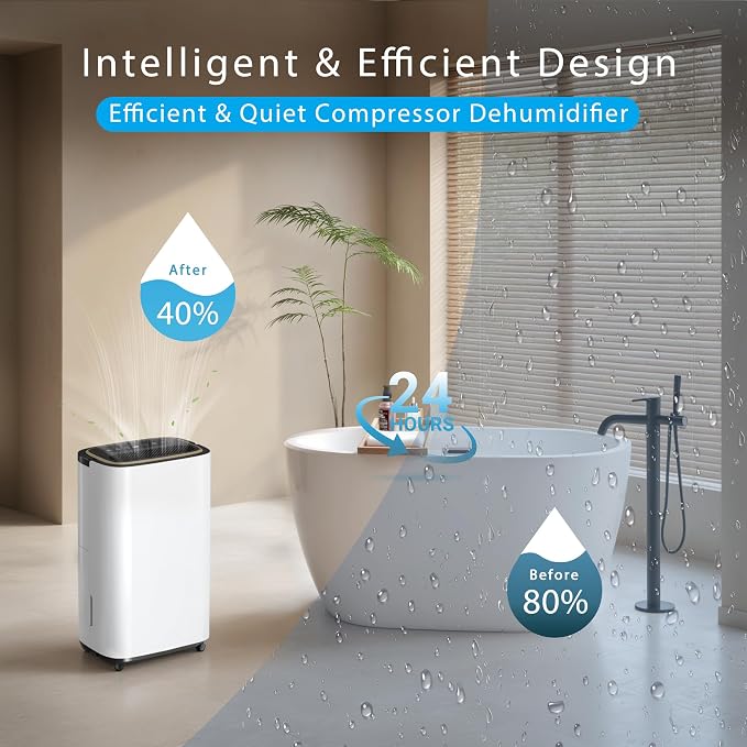 5000 Sq.Ft Dehumidifier for Basement with Drain Hose, New Upgrade 50 Pint Large Best Compressor Dehumidifiers for Home or Garage, Smart Humidity Control, 24H Timer & Child Lock, Ideal for Large Room