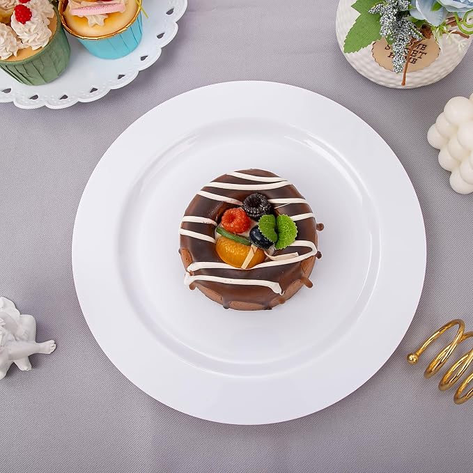 I00000 60Pcs White Plastic Dinner Plates 10 Inch, Premium Disposable Party Plates, Safe and Reusable, Heavy Duty Plastic Plates Perfect for Wedding Party
