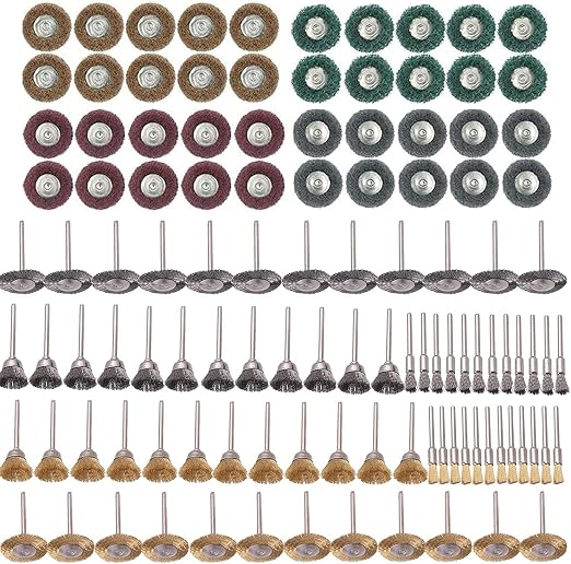 Rocaris 40 Pcs Buffing Wheel Set & 72 Pcs Wire Brushes Set, 1/8'' Shank Accessories for Rotary Tool