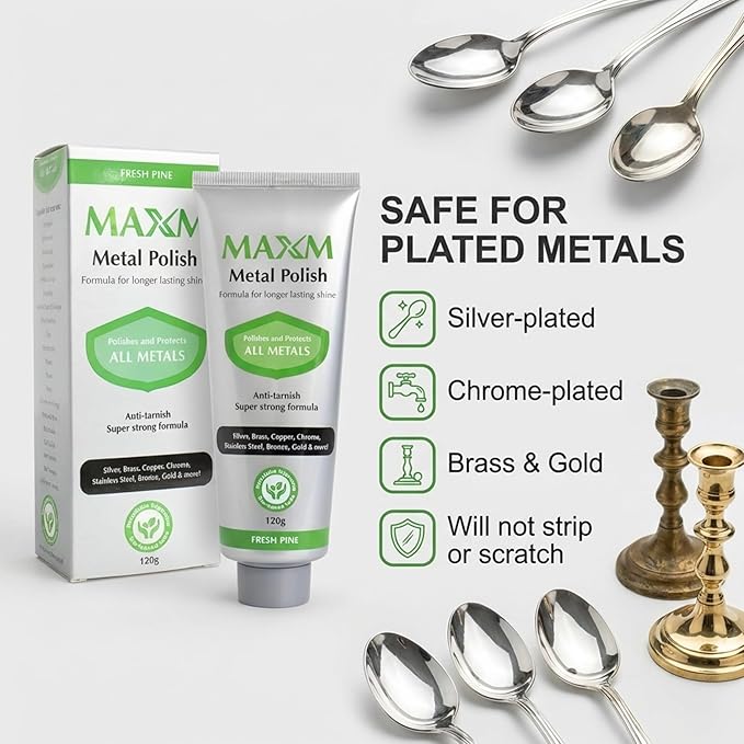 maxm Metal Polish Paste for Stainless Steel Polish, Chrome Polish & Aluminum Polish – Rust Remover for Metal, Stainless Steel Scratch Remover, Polishing Compound Non-Toxic, Fresh Pine Scent, 4.2 oz