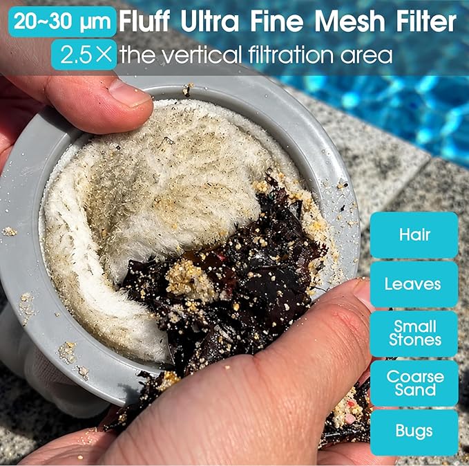 Cordless Pool Vacuum-True Powerful Suction 18.9GPM, 130inch, 1H Runtime, 25µm Fluff Ultra Fine Filter,Handheld Rechargeable Hot Tub Cleaner with Poles for Above Ground&Inground Pool