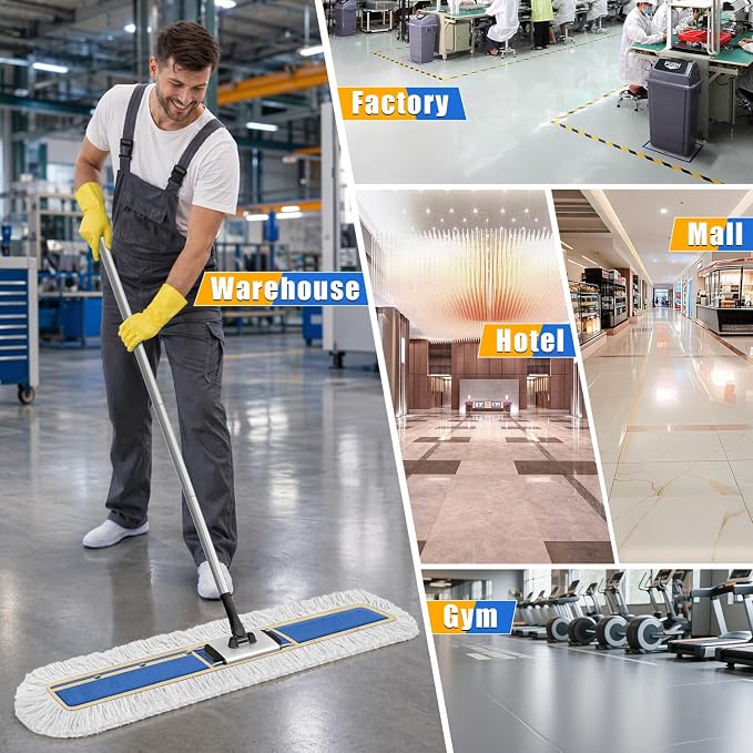 41" Commercial Dust Mop: Large Push Broom Wide Industrial Heavy Duty Hardwood Dry Sweeping Mop with 2 Pads Long Handle for Janitor Indoor Warehouse Gym Cleaning