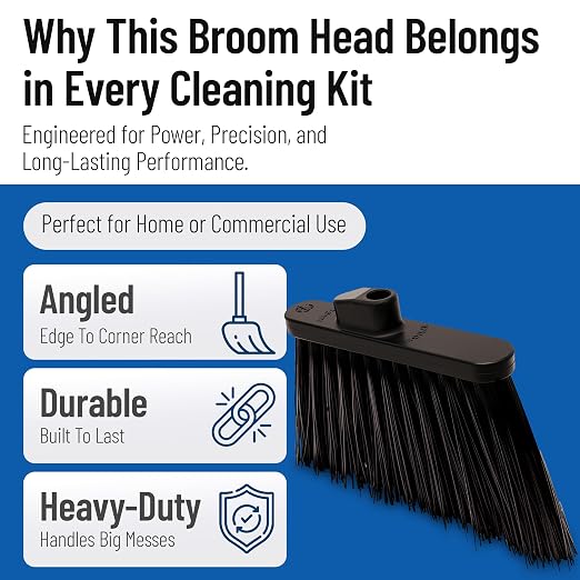 SPARTA Plastic Broom Head, Angled, Un-Flagged for Large Debris Indoor, Outdoor, Home, Restaurant, Lobby, Office, 12 Inches, Black