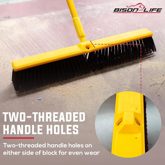 BISON LIFE BIS-WB-09-1 Multi Surface Push Broom Heavy-Duty Floor Sweep Broom, Black