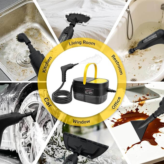 Steam Cleaner, 2500W Portable Handheld Steamer for Cleaning, Large Capacity Tank Pressurized Steam Cleaning Machine for Home, Car, Bathroom, Kitchen, Furniture, Grout, Floor, Tile (Yellow)