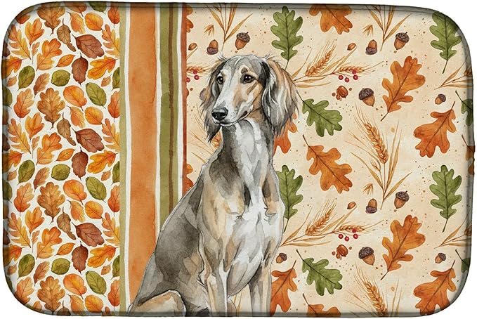 Caroline's Treasures Grizzle Saluki Heirloom Fall Dish Drying Mat Absorbent Dish Drying Mat Pad for Kitchen Counter Dish Drainer Mat for Countertop, 14 x 21", Multicolor
