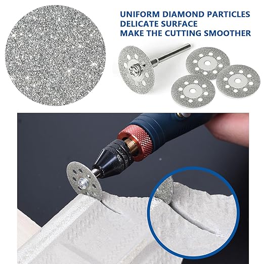 20mm 20Pcs Diamond Cutting Wheel 545 for Dremel Rotary Tool with 402 Mandrel (3mm) 4pcs and Screwdriver for Cutting Stone, Glass, Ceramic, Tile, Marble, Plastic (20mm)