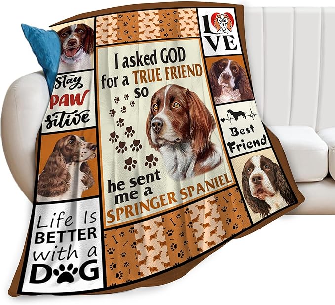 Springer Spaniel Dog Blanket Springer Spaniel Gifts and Decor Cute Dog Throw Blanket Dog Blanket for Girls Women Kids Adults Soft Warm Cozy Fleece Blanket for Couch Sofa Bed 80"x60"
