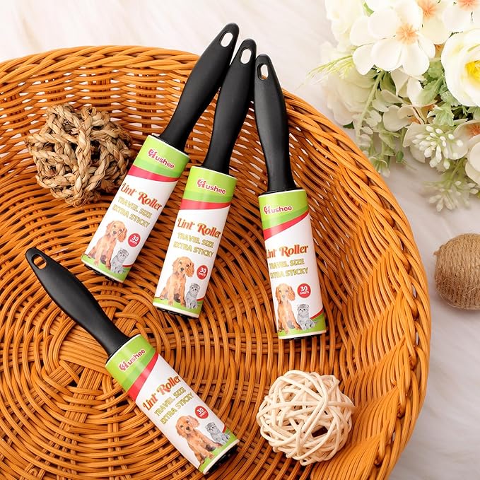 Hushee 24 Pcs Mini Lint Roller for Travel Small Lint Removers Bulk for Pet Hair and Clothes Small Size Removers Portable Sticky Removing Tool for Cleaning Furniture Dog Car Seat