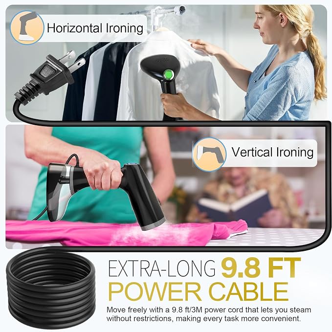 Steamer for Clothes, 1800W Handheld Clothes Steamer with 3 Steam Settings, Fast Heat-Up Clothing Steamer for Wrinkle Removal, 380ml Water Tank, 9.8' Cord Portable Hand Steamer for Home and Travel