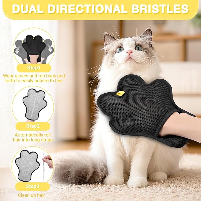 Pet Hair Removal Glove for Cats and Dogs,Cute Paw Design,Upgrade Reusable Electrostatic Magic Brush Pet Hair Removal Grooming Gloves Tool for Furniture, Bed Sheets,Couch,Clothes,Carpet,Car Seat (1)