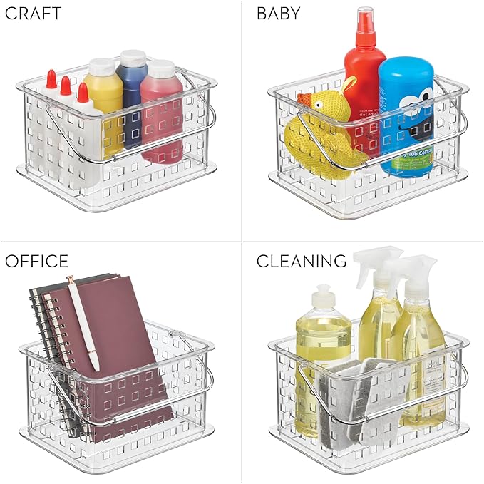 iDesign Small Clear Shower Caddy with Handle, Portable Shower Organizer for Dorm or Bathroom, 3-Pack