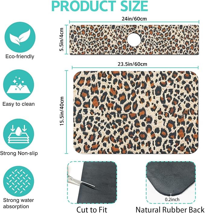 Dish Drying Mat for Kitchen Counter Matt, 2PCS 23"x15" Dish Drainer Mat & 24"x5.5" Sink Splash Guard, Super Absorbent Non-slip Rubber Backed