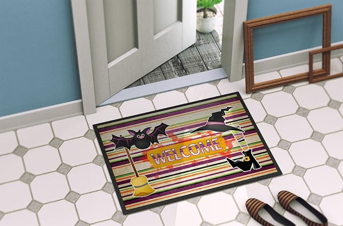 Caroline's Treasures Witch Costume and Broom on Stripes Halloween 18X27 Doormat, 18" x 27", Multicolor