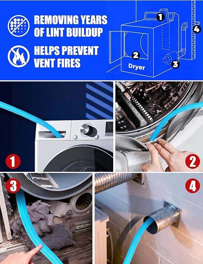 7 Pcs Dryer Vent Cleaner Kit for GE Washer Dryer Combo,Thickened WH01X35719 Lint Filter replacement with dryer vent brush, Dryer Vent Vacuum Hose Attachment,Models: PFQ97HSPVDS