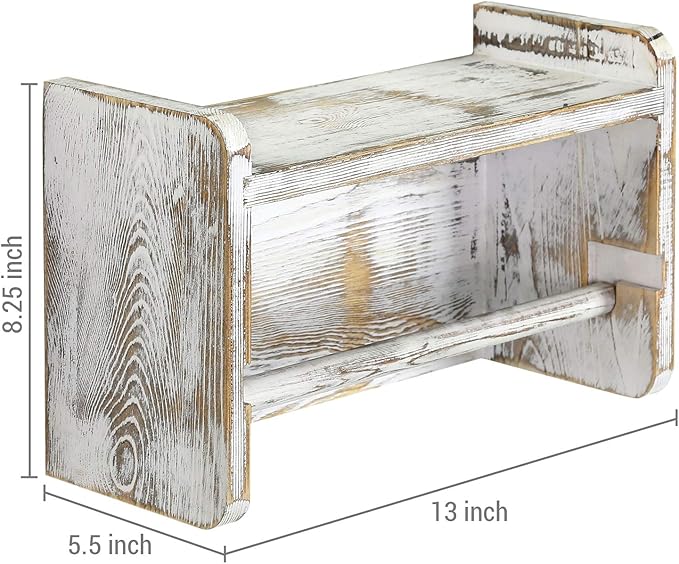 MyGift Farmhouse Paper Towel Holder, Shabby Whitewashed Wood Farmhouse Wall Mounted Kitchen Napkin Dispenser Rack with Top Storage Shelf Spice Racks