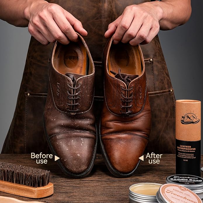 CUTEUP Leather Boot Care Kit – Mink Oil, Saddle Soap for Leather, Shoe Brush, Waterproof Wax, Leather Cleaner and Conditioner