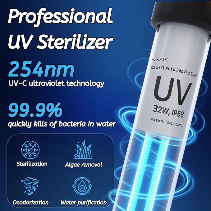 Pond UV Light for Fish Tank UV Pond Water Clarifier for 100-3000 Gallon UV Pond Filter for Koi Pond Swimming Pool, Spa, Large Fish Tank UV Light Aquarium for Outdoor Pond Algae Control（42W）