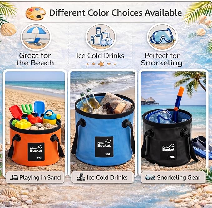 Tessco for you 4 Pack 5 Gallon Collapsible Bucket with Handle Portable Folding Bucket Collapsible Camping Sink Water Container for Hiking Fishing Beach Car Washing